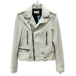 Saint Laurent White Lambskin Leather Zip-Up Jacket